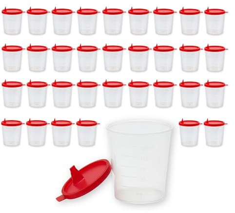 Medi-Inn Urinbecher/Probenbecher mit Schnappdeckel ROT, 50 Stück, auslaufsicher & gefriertauglich, 125 ml Fassungsvermögen, Skala bis 125 ml, beschriftbar