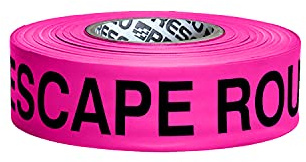 Presco Printed Roll Flagging Tape: 1-1/2 in. x 50 yds. (Neon Pink mit Black Dot-Symbol und AufdruckESCAPE ROUTE)