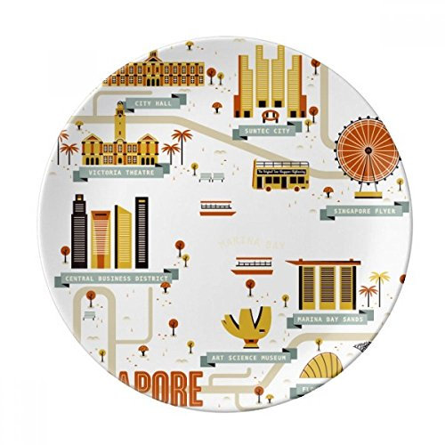 DIYthinker Haut-Lieu Touristique Vintage Singapour décoratif en Porcelaine Assiette à Dessert 8 Pouces Dîner Accueil Cadeau 21cm diamètre Multicolor