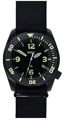 MWC Dephtmaster 1000 m Automatik Stahl PVD Schwarz Saphir Keramik Datum Diver Militär Stoff Herren Uhr, Schwarz , Armband