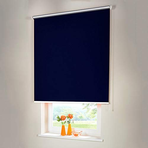 Sonnenschutz-HH® - Seitenzugrollo Verdunkelungsrollo Thermorollo - Außenmaß Breite 95 x 260 cm Höhe blau - Lichtundurchlässig Rollo für Abdunkelung Kettenzugrollo inkl. Universalträger