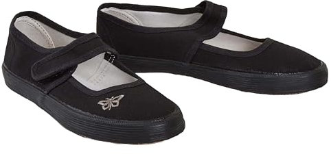 shelikes Girls Boys School PE Pumps Gym Black Trainers Touch Fastening Dance Plimsolls[Butterfly 3 UK]