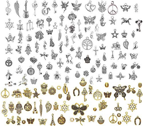 150 PCS Gemischte Charms Silber,Schmuckanhänger zum Basteln,Ohrringe Selber Machen Perlen,Charm Armband Selber Machen,Charm Anhänger Schmuck Basteln,Schmuckherstellung Set,Diy Basteln Mädchen