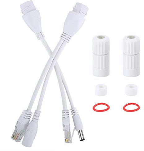 2-teiliges PoE-Injektor- und PoE-Splitter-Kit, DC12V-POE-Adapterkabel Nicht standardmäßiger wasserdichter Injektor-Splitter, 10/100-Mbit/s Cat5/5e/6-Standard-Netzwerkkabel(Weiß)