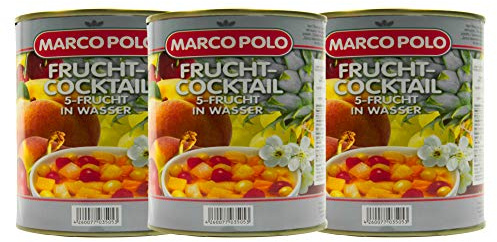 Food-United 5-Frucht-Cocktail in Wasser 1 Dose Füllmenge 820g ATG 500g Birnen Pfirsiche Weintrauben Ananas Kirschen exotische Aromen harmonisch abgeschmeckt sorgfältig ausgewählt (1Dose)