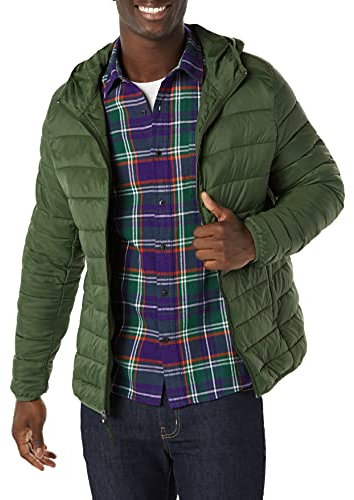 Amazon Essentials Piumino Leggero con Cappuccio Impermeabile e Ripiegabile Uomo, Verde Oliva Scuro, S