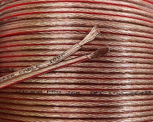 iStrand Premium 14 AWG 2 x 183 Strand OFC Speaker Cable/Wire - Clear Transparent Outer Jacket with Red Polarity Marker – Outer Dimensions of Cable 8mm x 4mm (10m, 14 AWG)