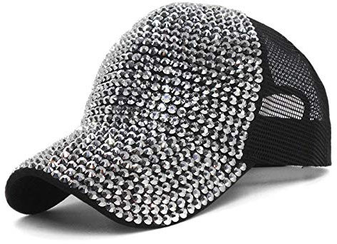 Herren Kappe Hut Luxus Strass Pailletten Pailletten Baseball Cap Für Frauen Sommer Atmungsaktive Mesh Hut Mädchen Snapback Trucker-Black_56Cm_to_60Cm