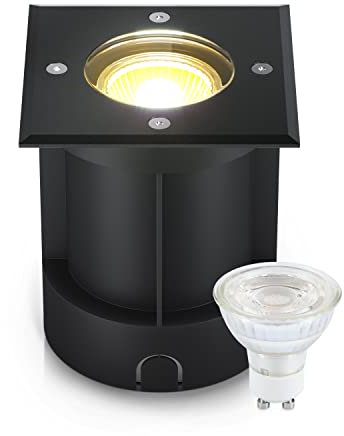 lambado® LED Bodenstrahler für Außen in Schwarz - Wasserdicht & Befahrbar inkl. 5W GU10 Strahler neutralweiss - Eckige Bodenleuchte/Bodeneinbaustrahler IP67 für Terrasse & Garten