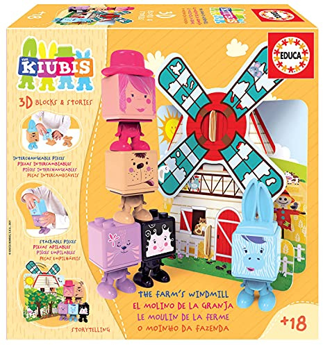 Educa - The Kiubis Playset Die Farmmühle, stapelbar, für Babys, 6 Figuren, ab 18 Monaten (19223)