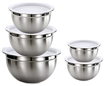 Vinod 5pcs Stainless Steel Mixing Bowls with Lids Nesting,Meal Prep Bowls Flat Bottom, Stackable | Heavy Duty & Easy to Clean | Space Saving