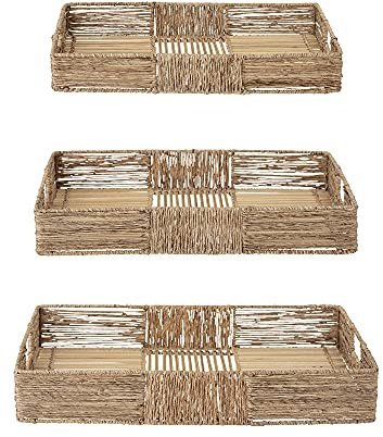 Bloomingville Tablett Lecia, naturfarben, Jute, 3er Set