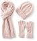 Villand 3 in 1 Damen Wolle Mütze, Schal & Handschuh Winter Sets, 3-teilige Zopfstrickmütze für Damen mit Geschenkbox (Rosa)