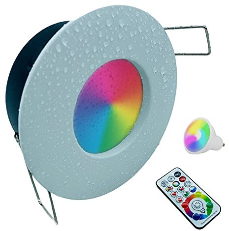 Partenopeautensili® Faretto con portalampada attacco GU10 Led impermeabile IP54 per bagno turco cromoterapia ad incasso Con telecomando (BIANCO, RGB MULTICOLOR + FREDDA)