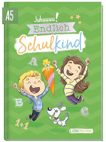 Häfft® Endlich Schulkind A5 Erinnerungsalbum zur Einschulung Grün Hardcover Einschulungsbuch Schulanfang, erster Schultag, Geschenk für die Schultüte - nachhaltig & klimafreundlich