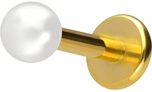 PIERCINGLINE Titan Labret mit Gewinde synth. PERLE Piercing Ohr Helix Lobe Tragus Goldfarben 3 x 1,2 x 6 mm