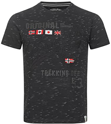 Geographical Norway T-Shirt Herren FVSC Shirt Hemd Sommer Baumwolle Print kurz, Farbe:Jinner-Schwarz, Größe:M