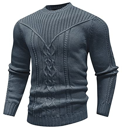 SAVKOOV Men's Pullover Jumper Long Sleeve Crewneck Knitted Sweater