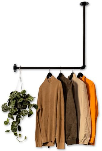 RSR Hangers Kleiderstange Garderobe Industrie Design für Ecke Wand Decke L-Form | Breite 70 cm x Höhe 50 cm | Garderobenstange | Ankleidezimmer | Schlafzimmer | Garderobe | begehbarer Kleiderschrank