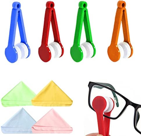 4Pcs Glasses Wipe Tool with 4Pcs Microfiber Cleaning Cloth Portable Glasses Cleaning Clip Mini Sun Glasses Cleaner Brush Glasses Cleaning Kit Lens Cleaner Soft Brush