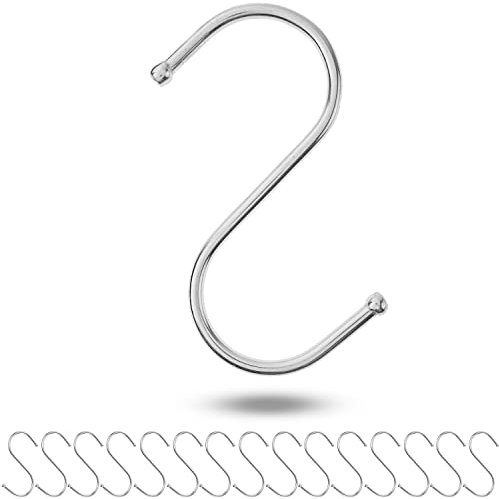 S-Haken zum Einhängen, 16 Stück, in Silber, Metallhaken für bis Ø 32 mm Stangen, Länge 85 mm, S Haken für Küche, Kleiderstange, Garage, Topf, Pfanne, Tasse, Hängehaken, Küchenhaken, Doppelhaken Set