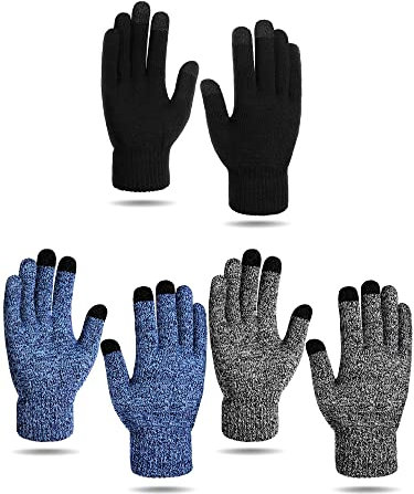 BBTO 3 Paar Winter Touchscreen Thermohandschuhe Winddichte Vlies Gefütterte Elastische Damen Herren Touchscreen Handschuhe