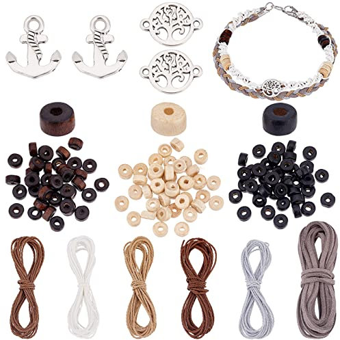 PH PandaHall Leather Bracelets Making Kit Wood Beads Bracelets for Men Women Wrap Bracelet Wood Beads Tree of Life Charms for Ramadan Easter Father Bracelet Making Vintage Ethnic Tribal Wristband