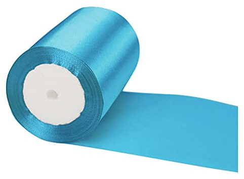 Ruban Satin Large 10cm x 23m, Paon Bleu Ruban Cadeau Emballage, Ruban Noel, Solide Rouleau Ruban Satinée, Noeud de Ruban Satin pour Artisanat DIY Noël Fête de Mariage Saint-Valentin Anniversaire