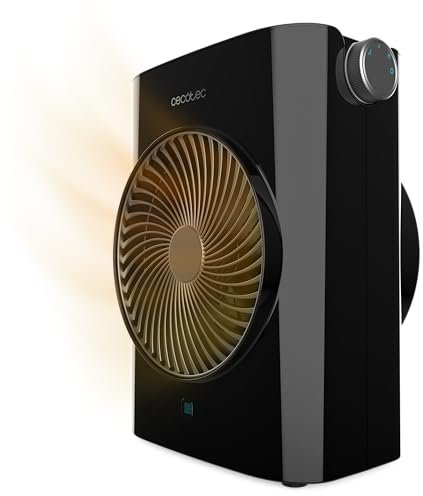 Cecotec Calefactor Eléctrico Bajo Consumo ReadyWarm 2070 Max Force Black. Termoventilador de 2000W, 2 Niveles de Potencia, 3 Modos de Funcionamiento, Ligero, Manual, Seguridad Autoapagado