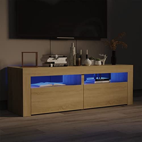 homiuse Mobile Porta TV Mobile Soggiorno Mobile Tv Soggiorno Supporto Tv Da Pavimento Soggiorno Moderno Mobili Porta Tv Da Terra Mobile Tv Moderno Mobiletto Tv con Luci LED Rovere Sonoma 120x35x40 cm