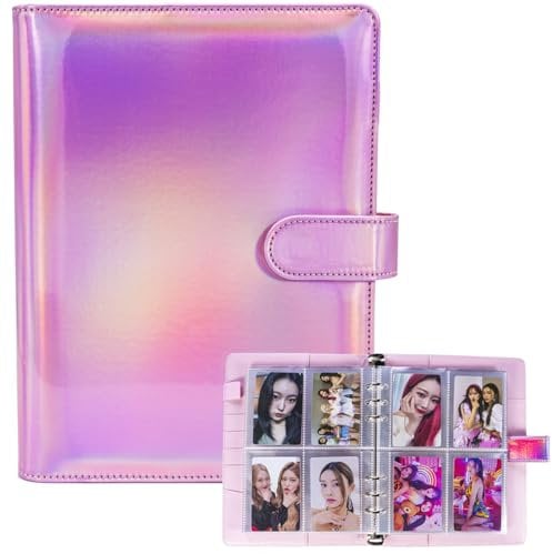 A5-Bindekarte Sammler mit 30 Pack 4-Pocket-Seiten,6 Ringbuch-Album mit 240 Kartenfächern, PU-Leder-Bindemittel mit magnetischem Schnallenverschluss zum Organisieren von Sammelkarten, K-Pop-Fotokarten