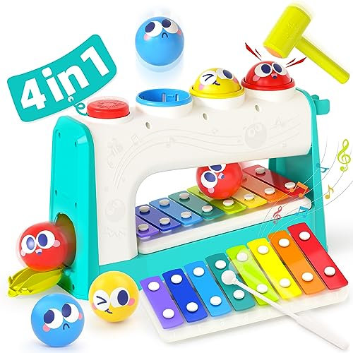 Toys for 1 Year Old Boys Girls Gifts, Toddler Xylophone Pounding, Baby Toys 12 Months with 3 Balls & Hammer, 1st Birthday Gifts for Girls Boy