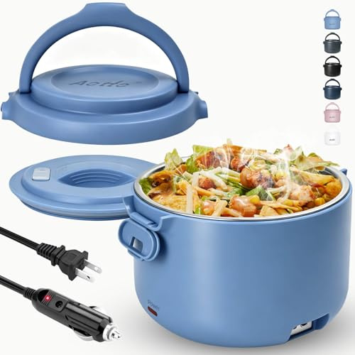 Aotto Electric Lunch Box, 32 oz Portable Food Warmer Heater, Lunch Warmer Portable for Work/Office/Car/Travel 12V/24V/110V 3-in-1, Warming Soup & Meal, Spill-Free, Men & Women's Gifts, Blue