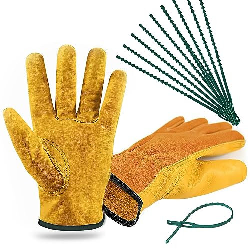 Stylanza Gardening Gloves, Thorn Resistant Garden Gloves for Men and Women, Split Cowhide Leather, Breathable Gloves for Outdoor Tasks Heavy-duty Pruning Gloves. (S)