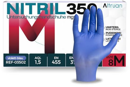 ALTRUAN Nitrilhandschuhe 100 Stück Box Dunkel Blau, Nitril350, Einweghandschuhe, Einmalhandschuhe, Untersuchungshandschuhe, Nitril Handschuhe, puderfrei, ohne Latex, latexfrei, disposable, Größe M