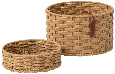 LA JOLIE MUSE Weidenkörbe zur Aufbewahrung und Organisation, Rund Seil-Korb aus Recycelbarem Papier, Dekorative handgewebte Körbe Ordnung für Make-up, Regale, Wohnzimmer, Weiß (Wüste), 2er Set