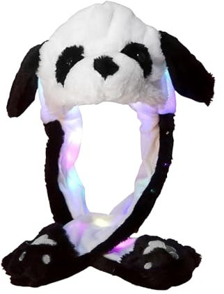 Anyingkai Wackelohr mütze mit led,Mütze mit beweglichen ohren,Mütze mit wackelohren,LED Leuchtende Ohren,Wackelohren LED Mützen,Weihnachtsfeier Fasching und Cosplay(Panda)