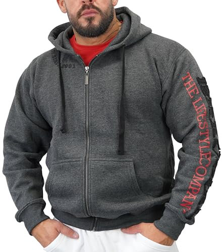Brachial Premium Herren Kapuzenjacke Gym Graumeliert XL - Hoodie Sweatjacke Sweatshirt Jacke mit Kapuze für Bodybuilder Sportler