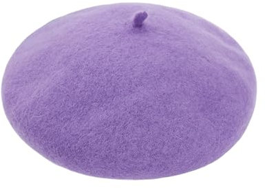 Teogneot Damen Baskenmützen, Breiter Damen Baskenmütze, Damenmütze, Wollmütze（lila）