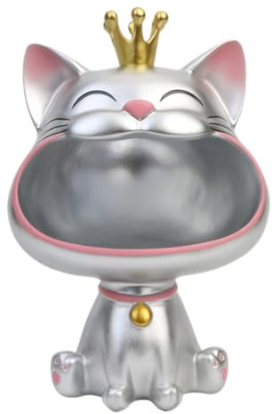 BLOOOK Lachende Katze Figuren Statue, Glückliche Katzen Aufbewahrungsbox, Maneki Neko Fortune Cat Skulptur, Weiß