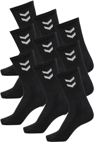 hummel Sportsocken unisex 80% Baumwolle 9 Paar - weich Socken für Turnschuhe in schwarz oder weiß - Sonderpreis 9 Paar (DE/NL/SE/PL, Numerisch, 36, 40, Regular, Regular, Black)