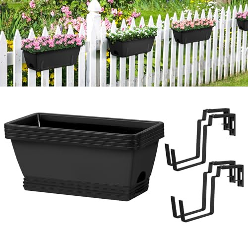 smusei Paquete de 4 macetas de ventana de 17 pulgadas con soportes ajustables, barandilla de cubierta, macetas rectangulares para jardín, decoración de balcón