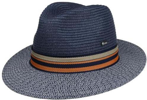 LIPODO Sombrero de Paja Corinaldo Bogart Hombre - Made in Italy Sol con Banda Grosgrain Verano Primavera/Verano - L (58-59 cm) Azul Oscuro