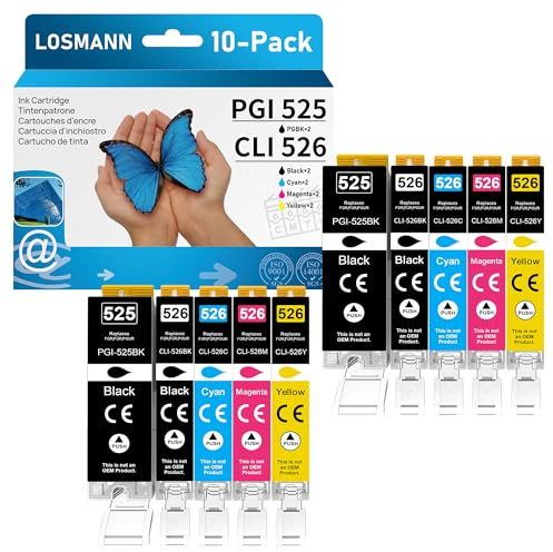 LOSMANN PGI-525 CLI-526 Druckerpatronen Kompatibel für Canon 525 526 Tintenpatrone für PIXMA MG5140 MG5350 MG5150 MG5250 IP4850 IP4950 IX6550 MX885 MX715 MG6150 MG6250 MX895 MG8150 MG8250 (10er-Pack)
