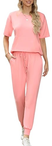 Irevial Tuta Donna Estiva,Sportivo Donna Completo,Completi Sportivi Donna Due Pezzi, Sportiva Estiva Casual, Elegante Tute da Donna Ginnastica per Jogging, Training,Casa Rosa XL