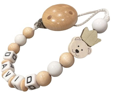 personalisierte Kette mit Namen für für Mädchen in Rosa Baby Geschenk personalisiert zur Geburt & Taufe Motiv kleine Prinzessin & du bist der Schlüssel zu unseren Herzen (Bär Krone Natur Holz)