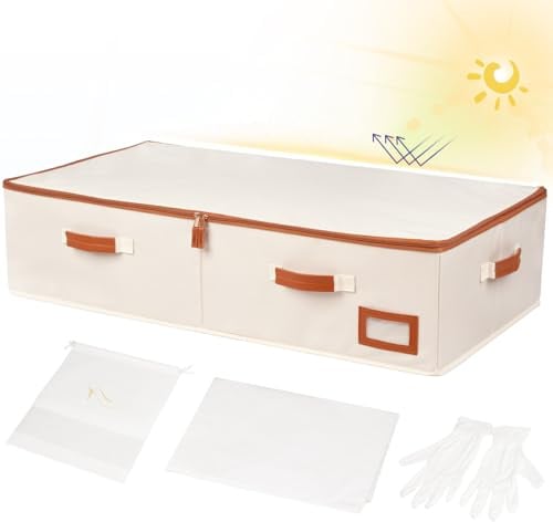 SUNAUMI Large Wedding Dress Storage Box, Shadeable Wedding Dress Preservation Box with Microfiber Gloves, 20 Sheets of Acid Free Paper and Dustproof Bag for Wedding Dress, Heirlooms, Gowns