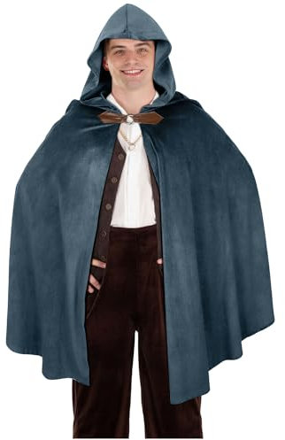 keland Cape Velours Cape a Capuche Medievale Deguisement Hobbit Halloween Femme Homme (Gris)