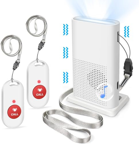 Bracelet Alarme Personne Âgée avec Alerte Batterie, Son/Vibration/Lumière Montre Urgence Senior, Détecteur de Chute Portable 105 DB, 2 Émetteur 1 Récepteur, pour Seniors, Sourds, Femmes Enceintes