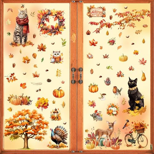 Erntedankfest Fensteraufkleber,Fensterbilder Herbst,Fensterbilder Herbst Selbstklebend,Fensterbilder Frühling Selbstklebend,Aufkleber Fenstersticker,für Thanksgiving Herbst Deko Fenster Aufkleber.